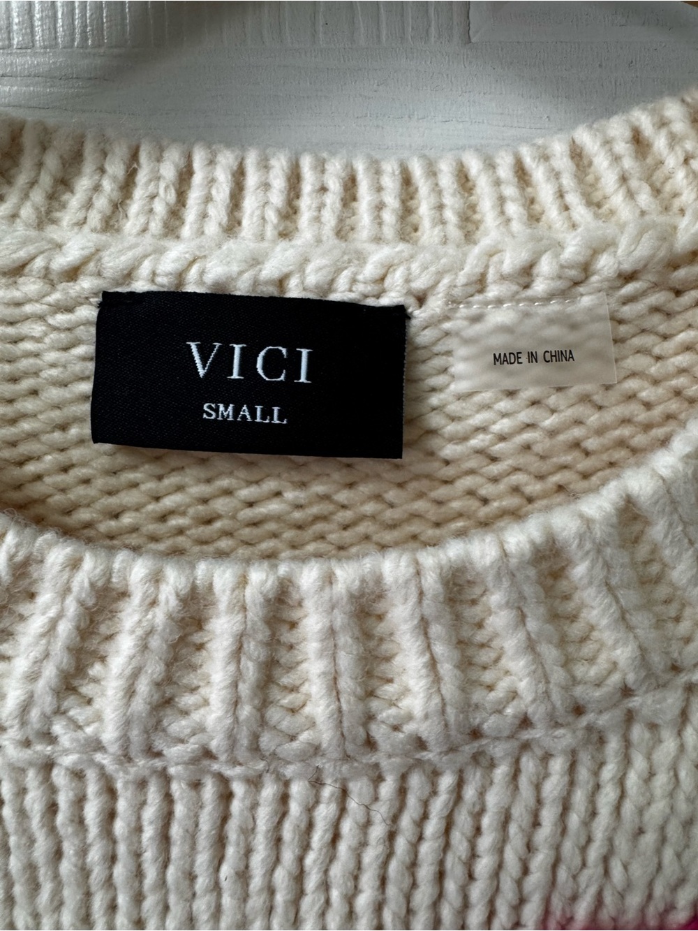 VICI Cream Knit Sweater with Pink & Red Bow Appliqués - Picture 2 of 5